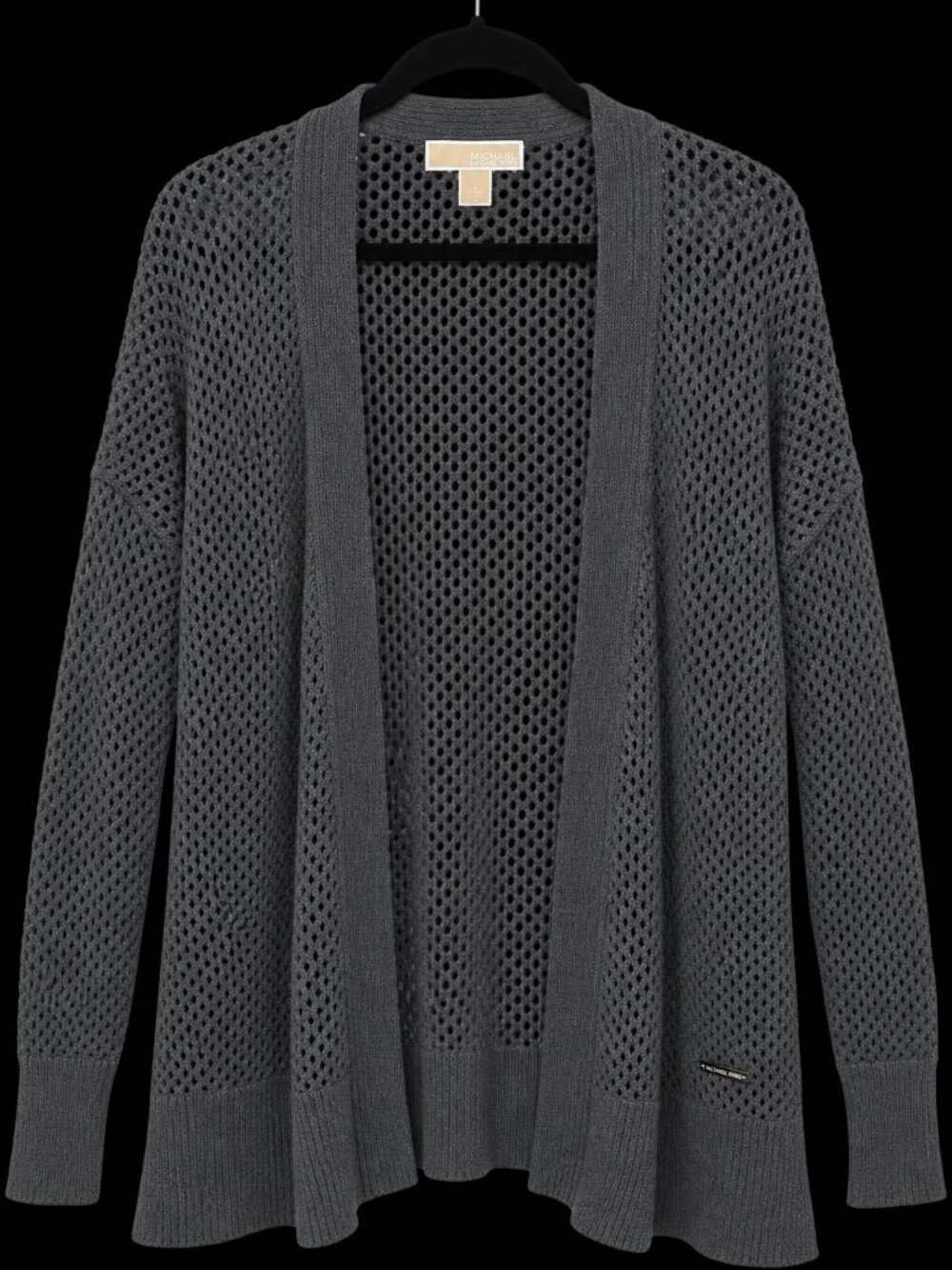 MICHAEL Michael Kors Gray Open Knit Cardigan Sweater Women L Cotton Blend